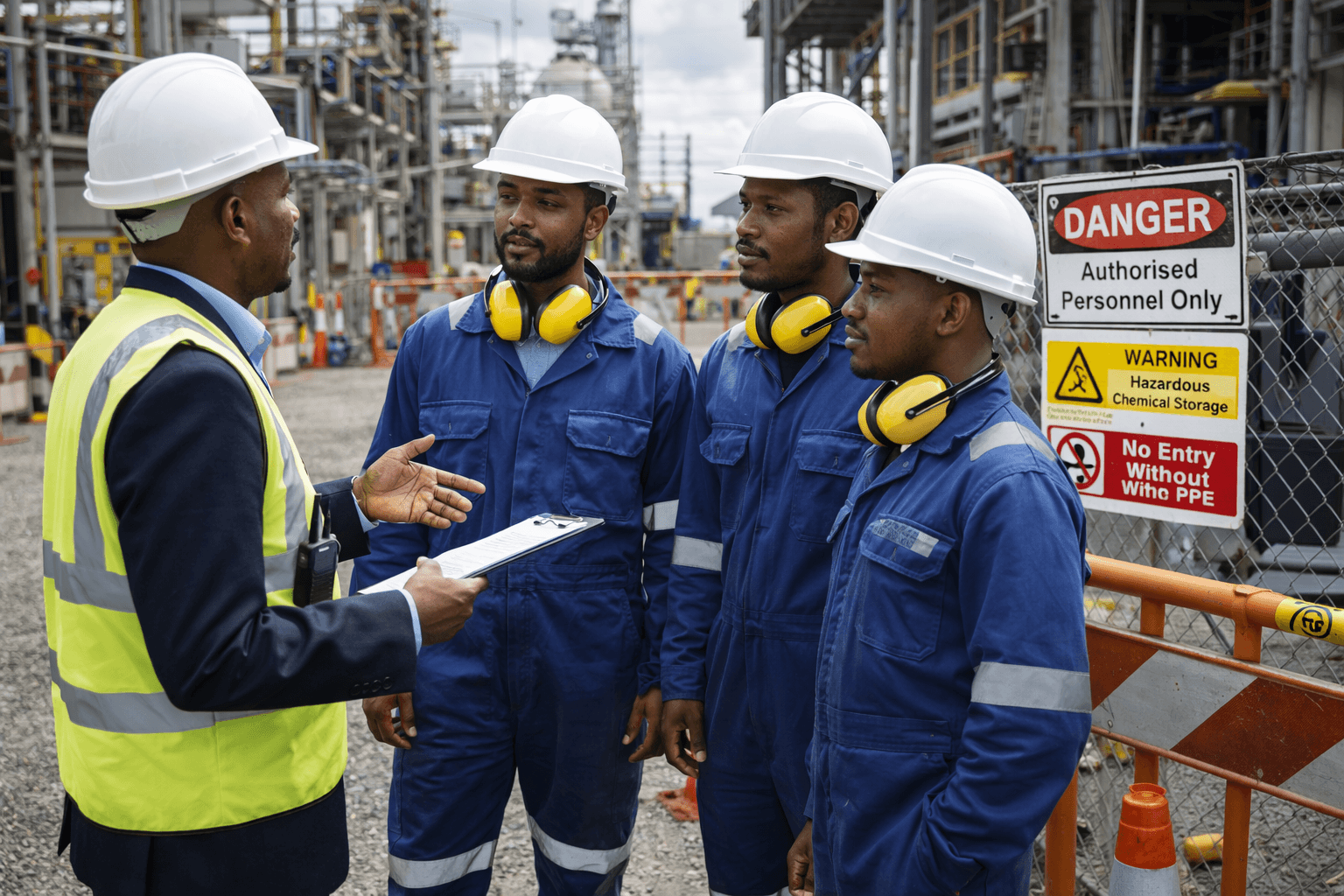 Safety professional in protective gear on site